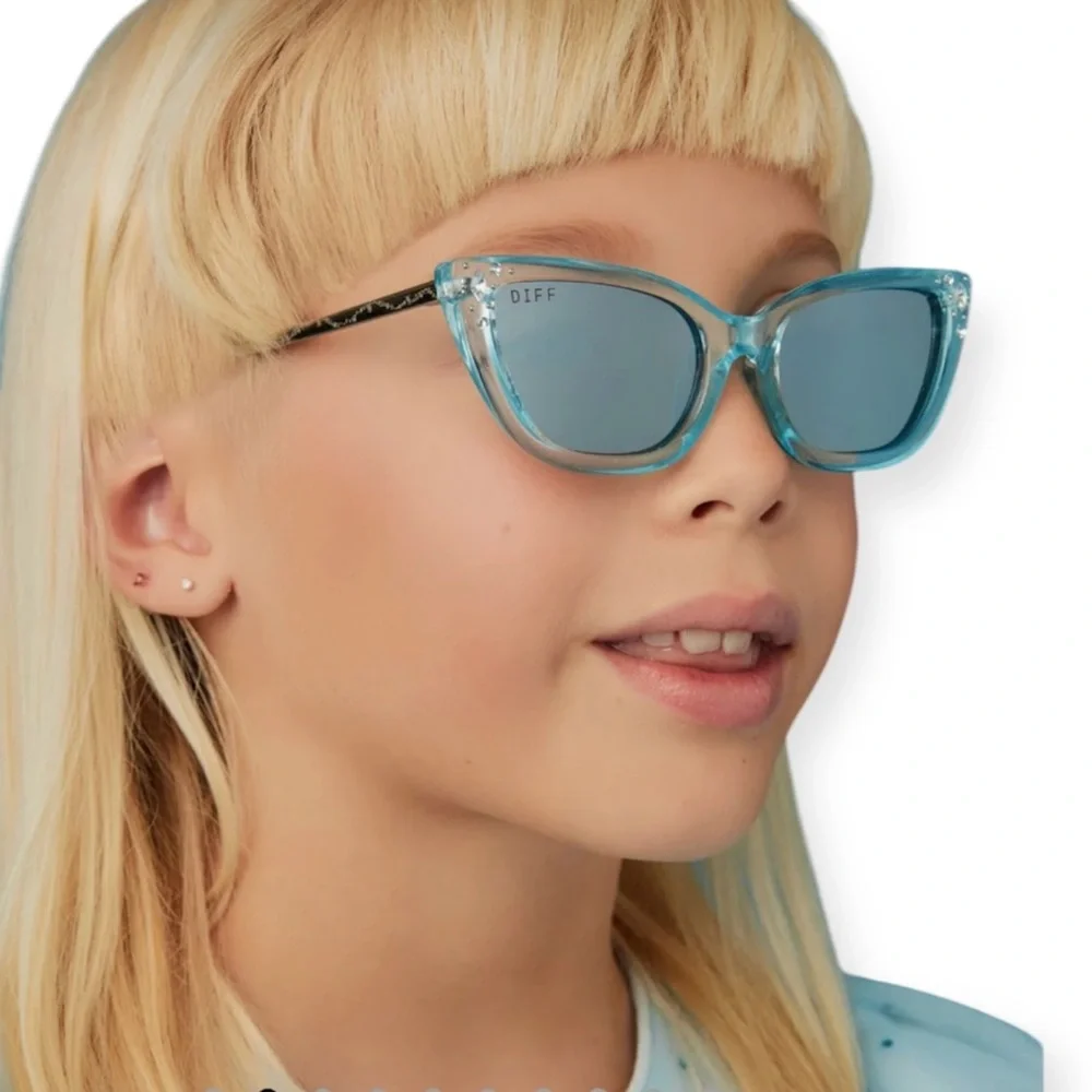 DIFF Cinderella Sunglasses Polarized Crystal Glitter Blue Frame Dust Mirror Lens